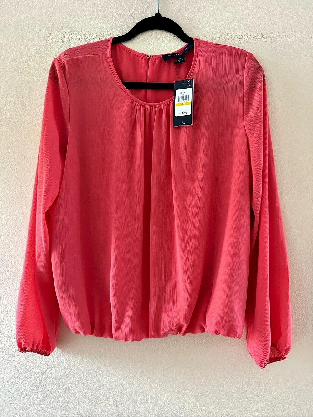 Tommy Hilfiger Sheer Long Sleeve Blouse in Peach Size Medium NWT